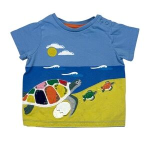 Baby Boden Lift-the-Flap Sea Turtle Appliqué Top Blue Yellow 3-6 Mons (68cm)